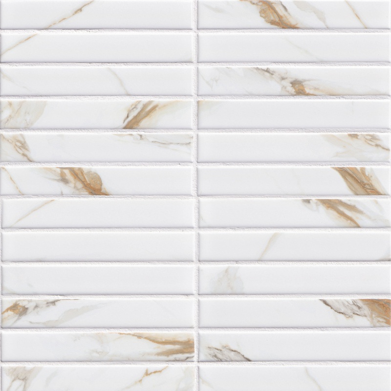 Calacatta Gold Porcelain Mosaic - 1" X 6" Stacked - Matte