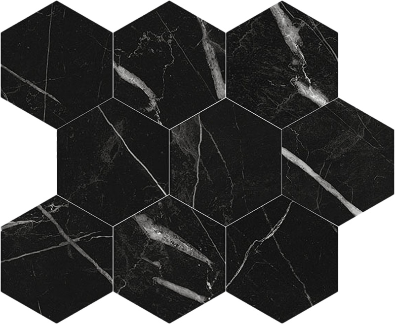 Marquina Black Porcelain Mosaic - 4" X 4" Hexagon - Polished