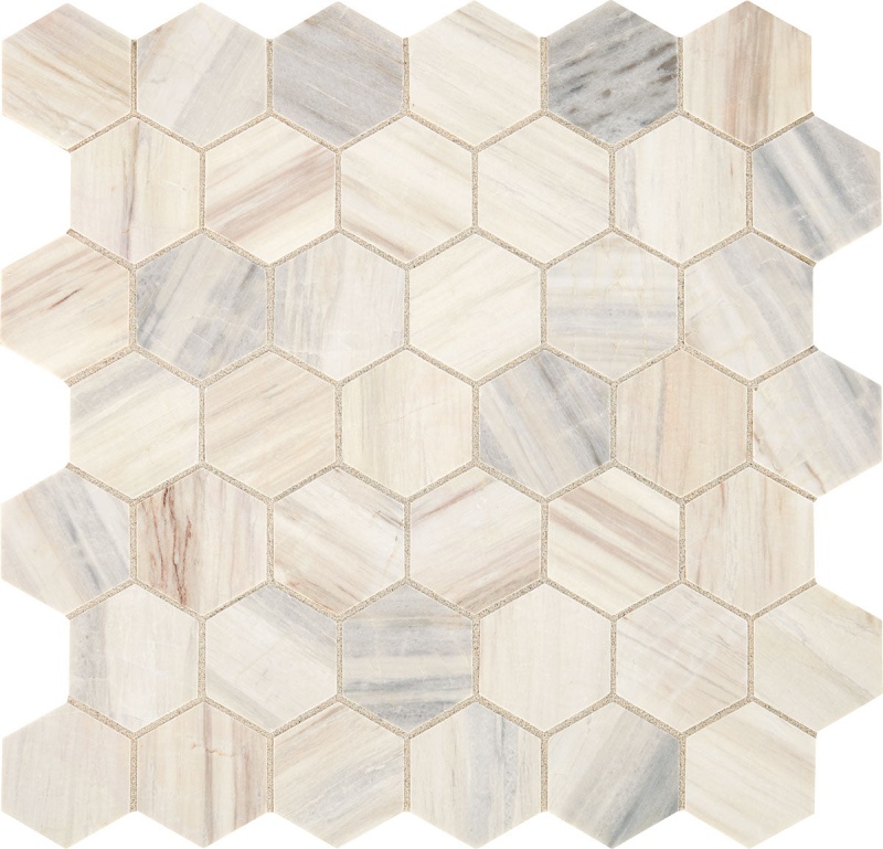 Fonte Pier White Marble Mosaic - 2" Hexagon - Honed, Per Pack: 9.6 Sqft