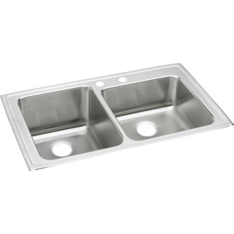 Lgr37222 Lustertone Classic Stainless Steel Drop In Double Bowl Kitchen Sink - 37" X 22" X 10" With 2 Holes - Stainless Steel