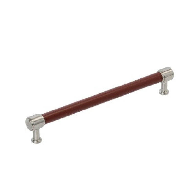 Fairlane Zinc & Leather Appliance Pull - Brown Leather / Satin Nickel