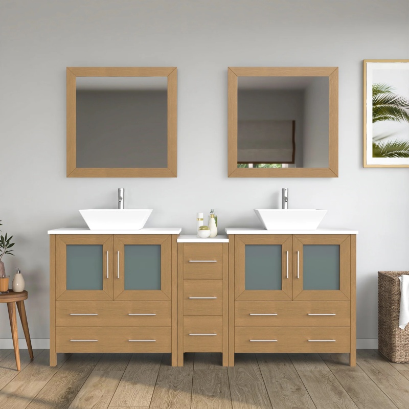 Cvc Natural Oak Solid Wood Bathroom Cabinet - 72" X 18.5" X 36" - Natural Oak