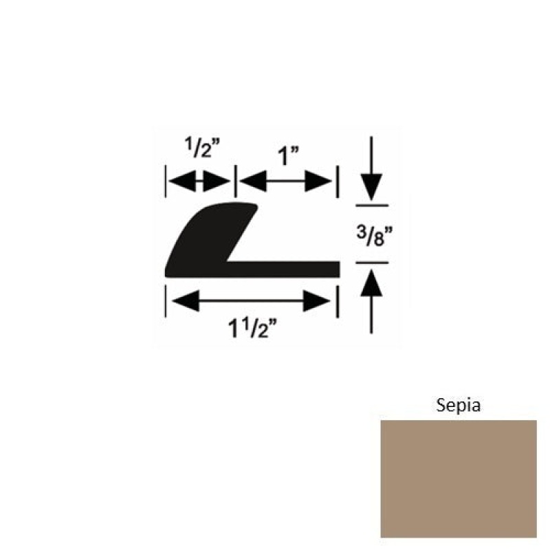 Solid 37 Sepia Rubber Underlap Carpet Edge - 1 1/2" X 9 Ft (108") X 3/8"