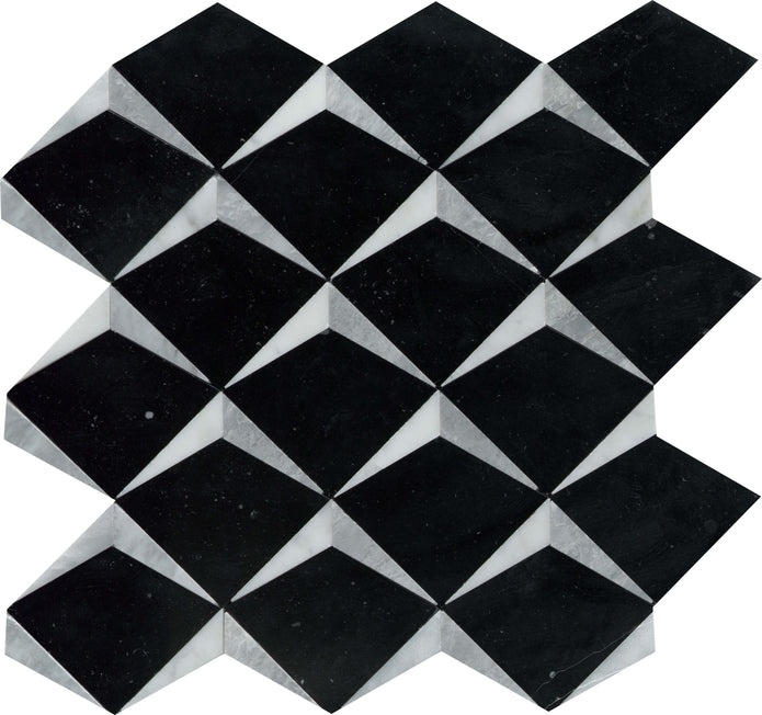 Bizou Black / White Marble Mosaic - Crest - Polished