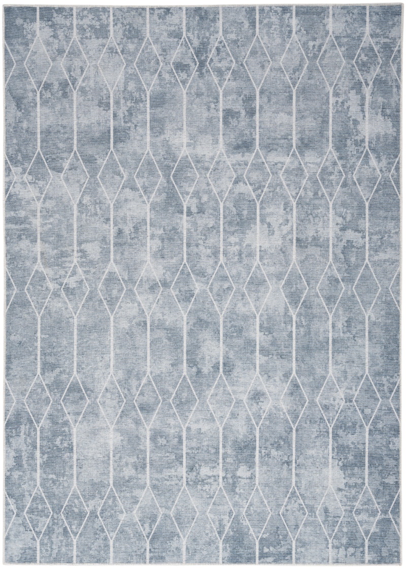 Blue Grey Cotton Blend Modern Area Rug