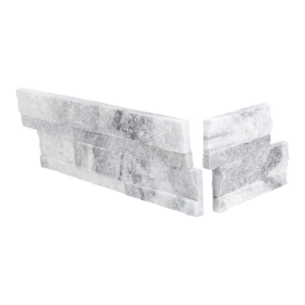 Arctic Grey Marble Ledgestone Corner - Natural Cleft Face, Gauged Back - 6" X 6" & 6" X 18"