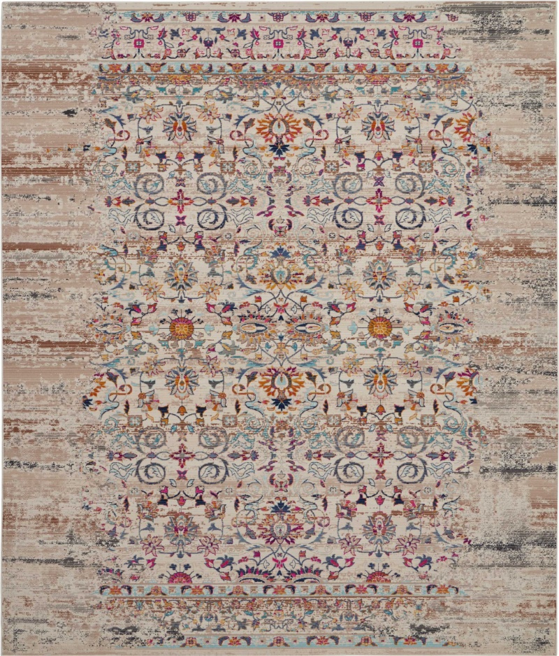 Vintage Kashan Ivory Polypropylene Area Rug 9 ft x 12 ft