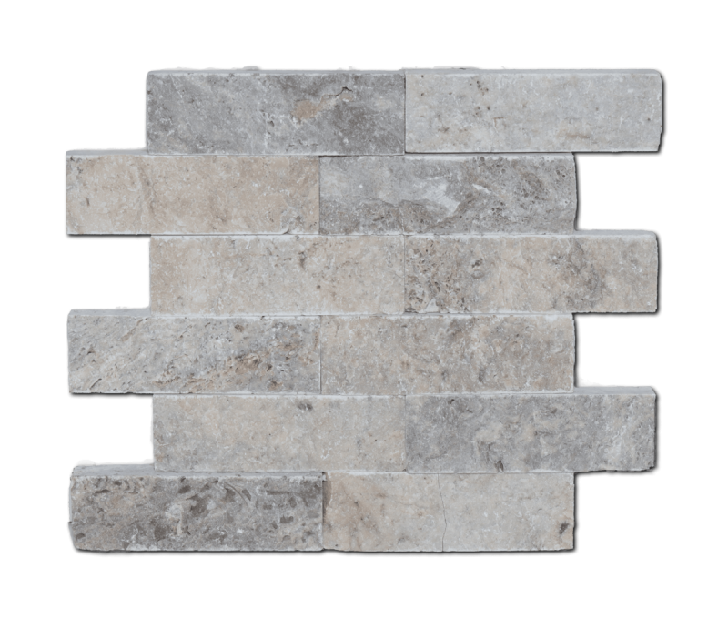 Titanium Travertine Mosaic - 2" X 6" Brick - Split Face