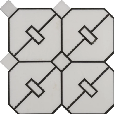 Thassos & Black Basalt Waterjet Marble Mosaic - Axle - Polished