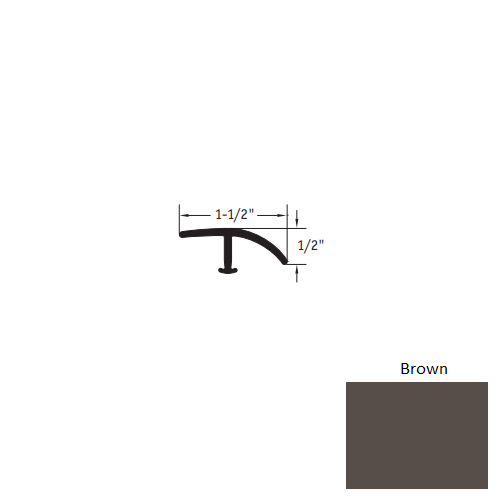 Johnsonite Brown Vinyl Moulding / Trim - 1 1/2" X 12 Ft (144") X 1/2" - 1/8" T Molding - T Molding