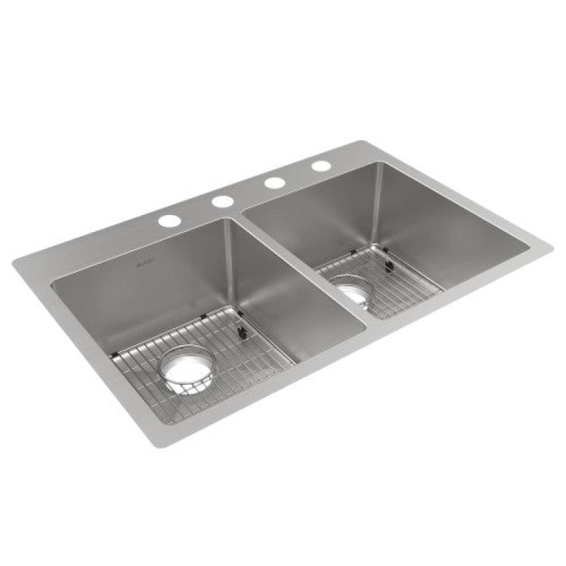 Ectsr33229tbg4 Crosstown Stainless Steel Drop In Undermount Double Bowl Kitchen Sink - 33" X 22" X 9" 4 Holes With Two Bottom Grid - Stainless Steel