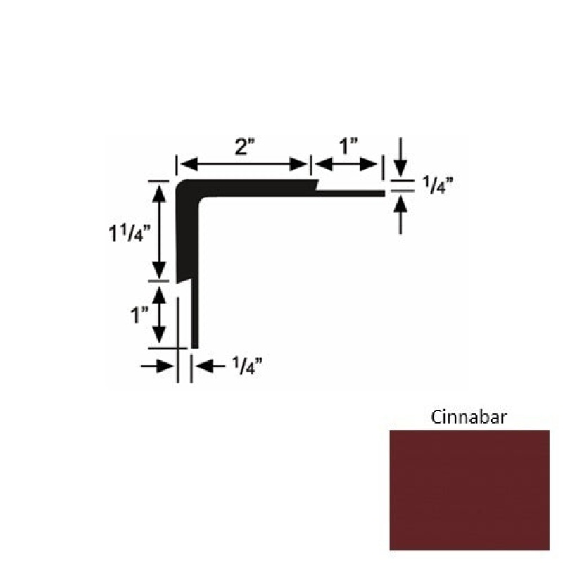 Solid 16 Cinnabar Rubber Double Flange Carpet Stair Nosing (Sq) - 2" X 9 Ft (108")