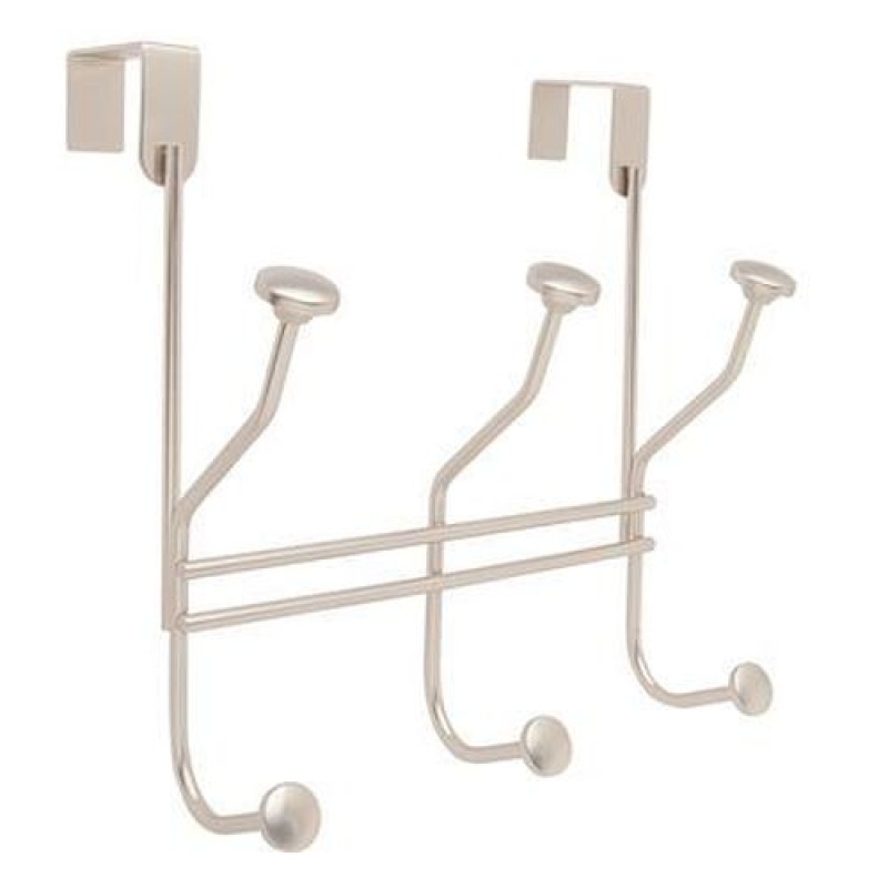 Over-The-Door Steel 3 Double Prong Over The Door Hook - Silver - 9 3/4" (248 Mm) Length