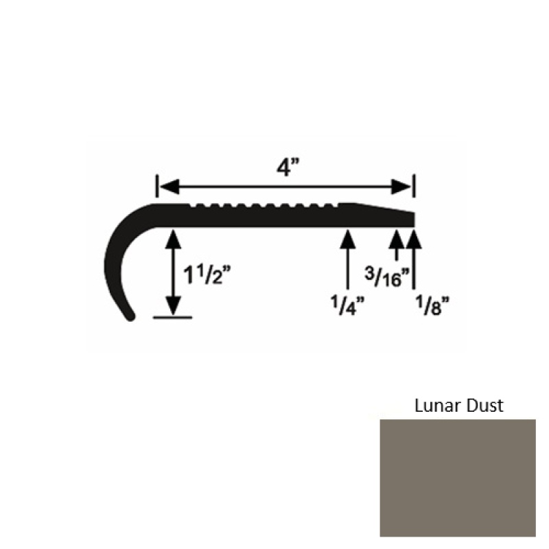 Solid 02 Lunar Dust Rubber Commercial Stair Nosing (Rd) - 4" X 9 Ft (108")