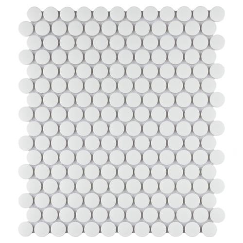 Gotham White Porcelain Mosaic - Penny Round - Matte
