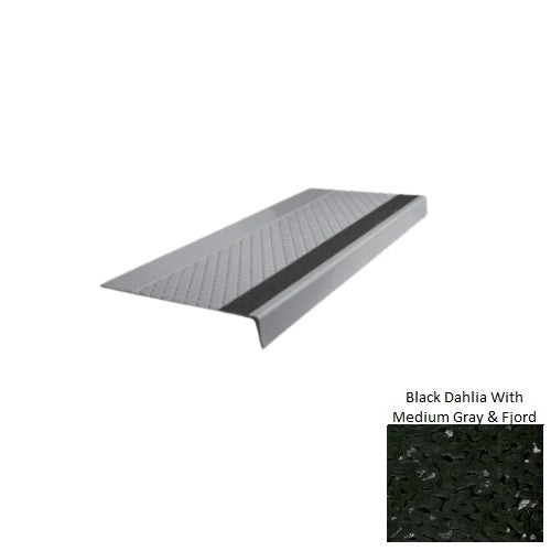 Spextones Black Dahlia With Medium Gray & Fjord Type 685 With Flush Ribbed / Smooth Insert Distinct Designs Rubber - 12" X 72" Stair Tread - Diamond Profile Design