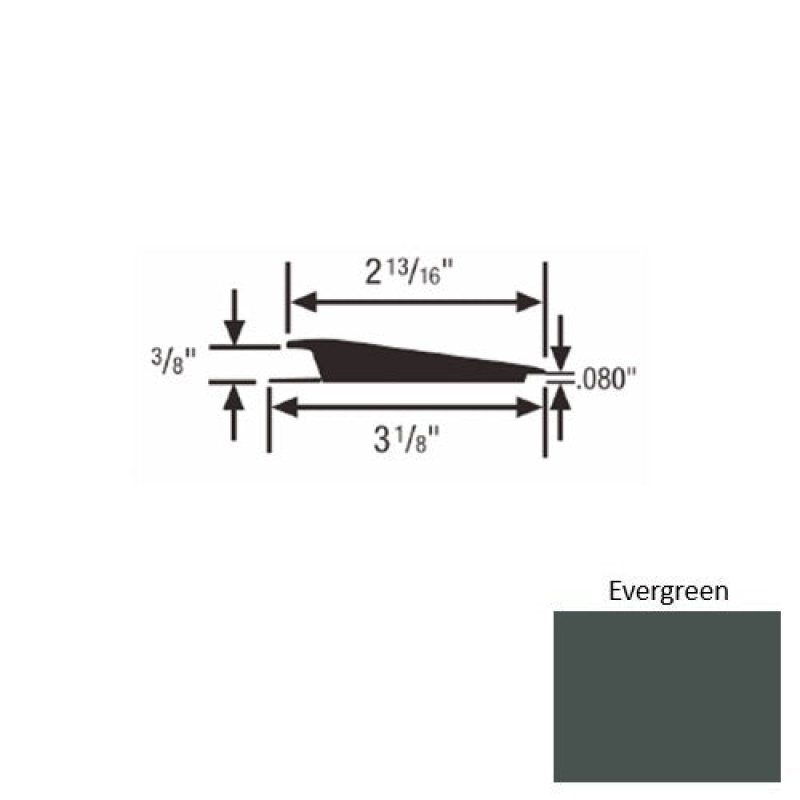 Solid 66 Evergreen Rubber Rolling Traffic Transition - 3 1/8" X 9 Ft (108") X 3/8" - 0.080"