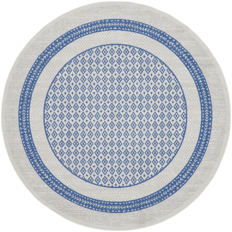 Whimsicle Ivory Blue Polypropylene Round Area Rug