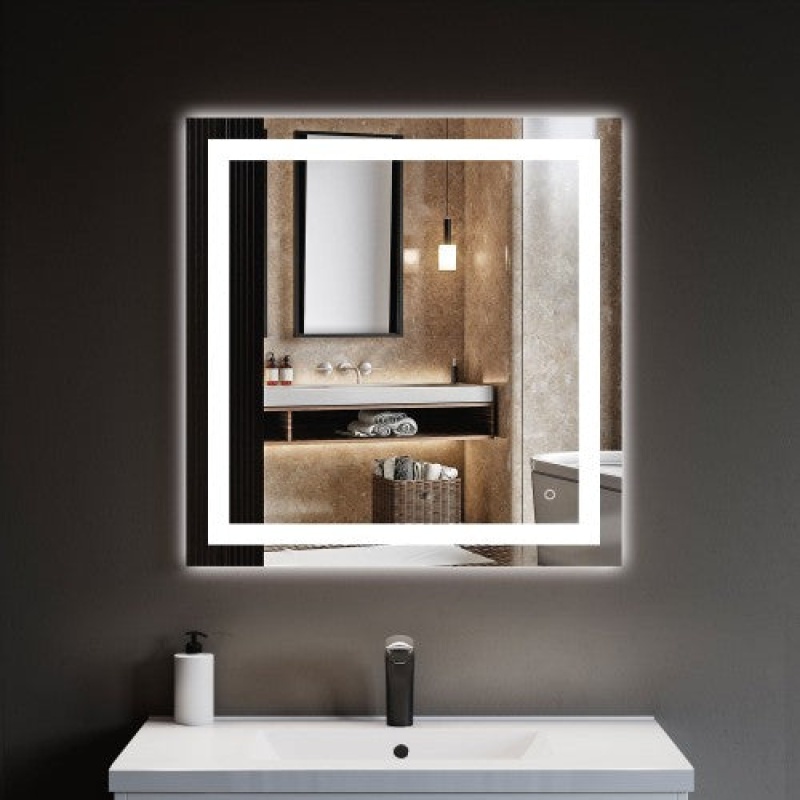 Black Aluminum & Glass Framed Wall Bathroom Mirror - 30" X 31" - Black Aluminum