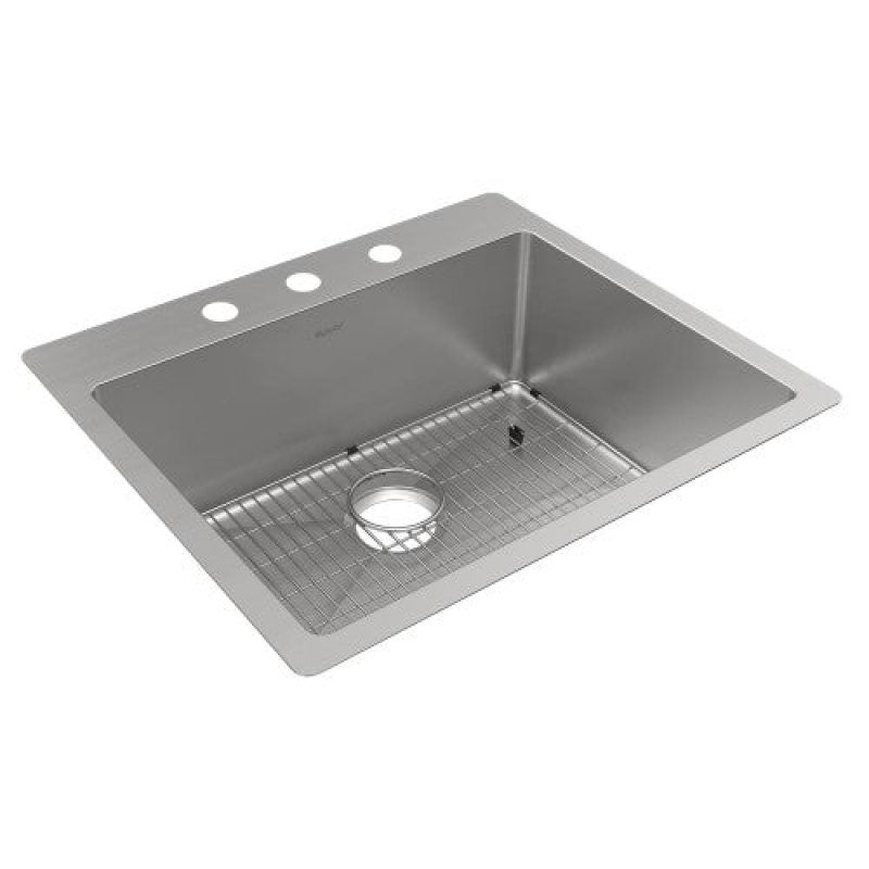 Ectsr25229tbg3 Crosstown Stainless Steel Drop In Undermount Single Bowl Kitchen Sink - 25" X 22" X 9" 3 Holes With Bottom Grid - Stainless Steel