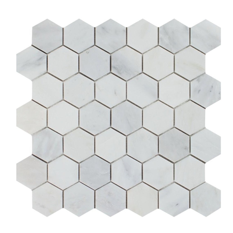 Oriental White Marble Mosaic - 2" Hexagon
