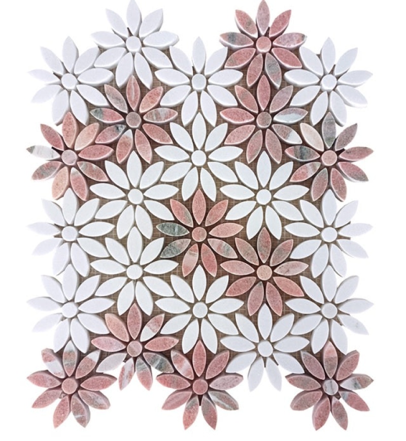 Norway Thassos / Norway Rose Marble Mosaic - Kristiansand - Polished