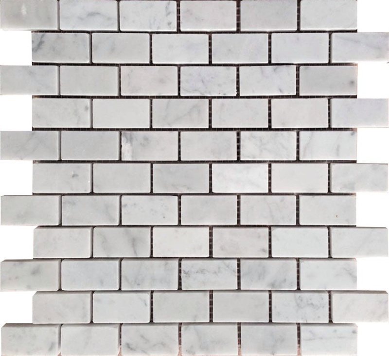 Marbella Bianco Carrara Marble Mosaic - 1" X 1.9" Brick - Honed