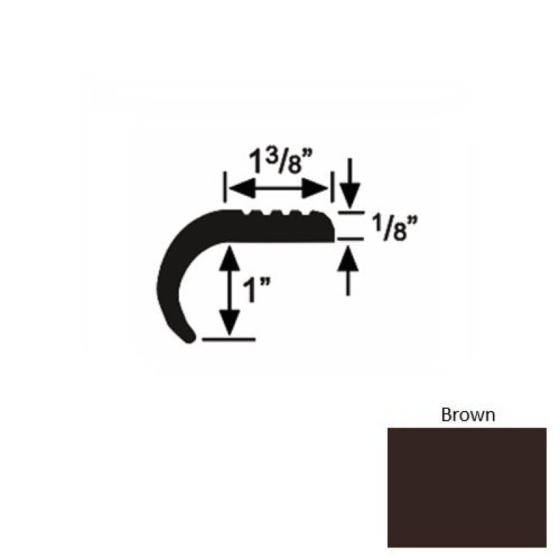 Solid 06 Brown Rubber Domestic Stair Nosing (Rd) - 1 3/8" X 9 Ft (108")
