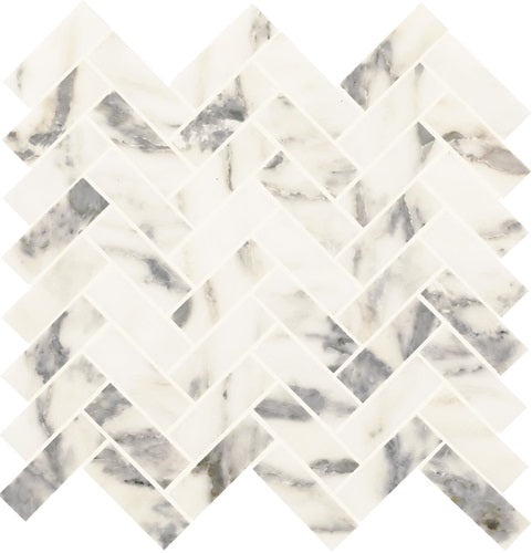 Eclessia Marble Arabescato Argento Marble Mosaic - 1" X 3" Herringbone - Honed
