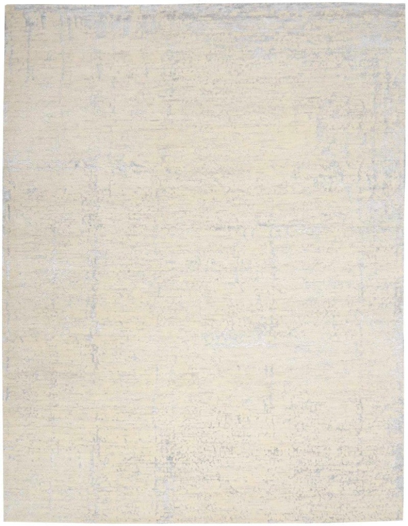 Luna Ivory Silver Blue Wool Blend Contemporary Area Rug, 2 Ft X 3 Ft