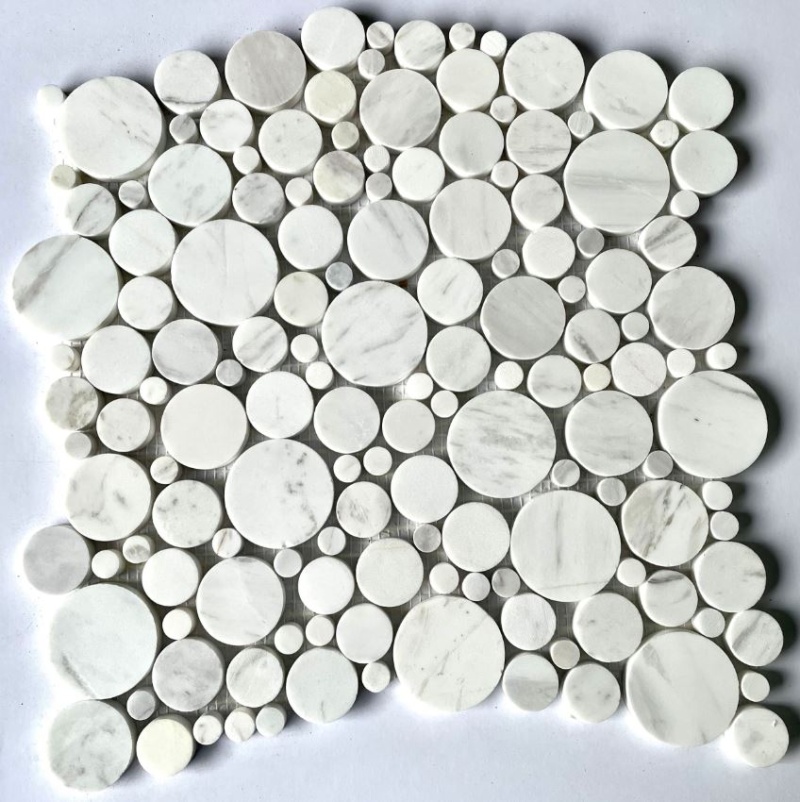 White Carrara Marble Mosaic - Penny Round - Polished
