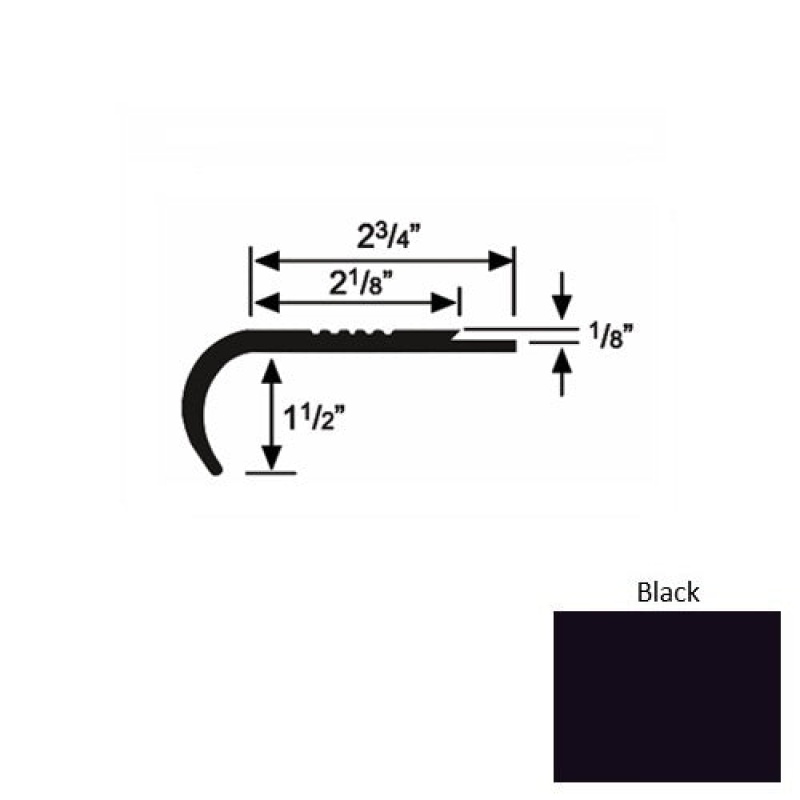 Solid 10 Black Rubber Underlap Stair Nosing (Rd) - 2 3/4" X 9 Ft (108")