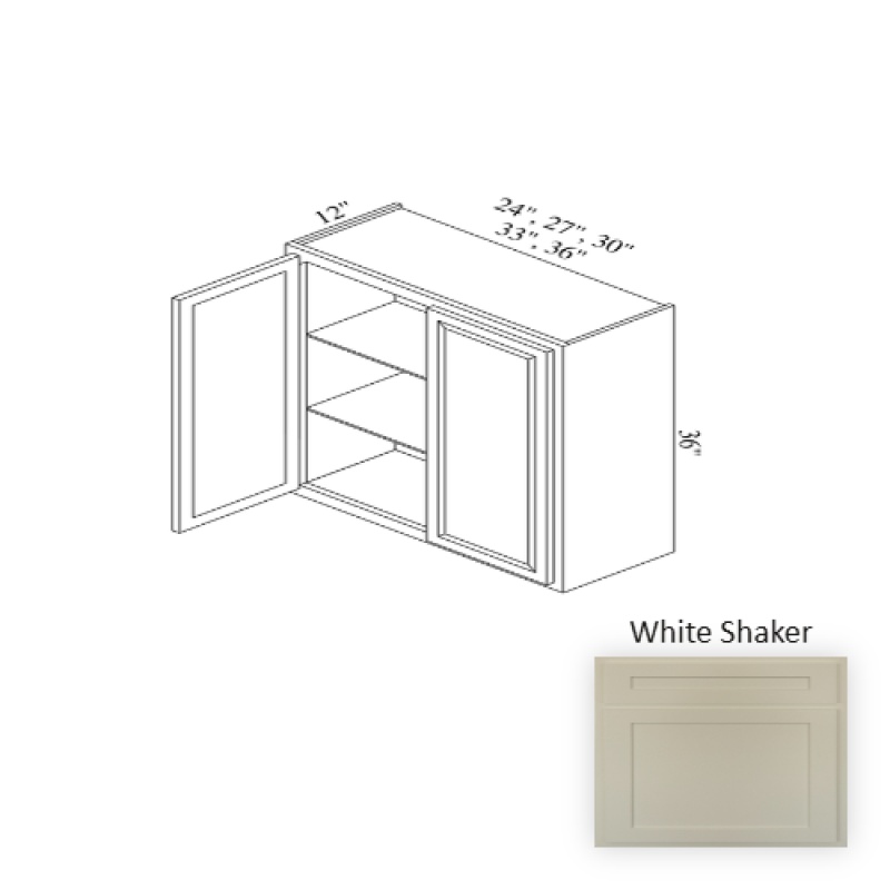 W2736 White Shaker Wood Kitchen Wall Cabinet - 27" X 36" X 12" (Assembly Required) - White Shaker