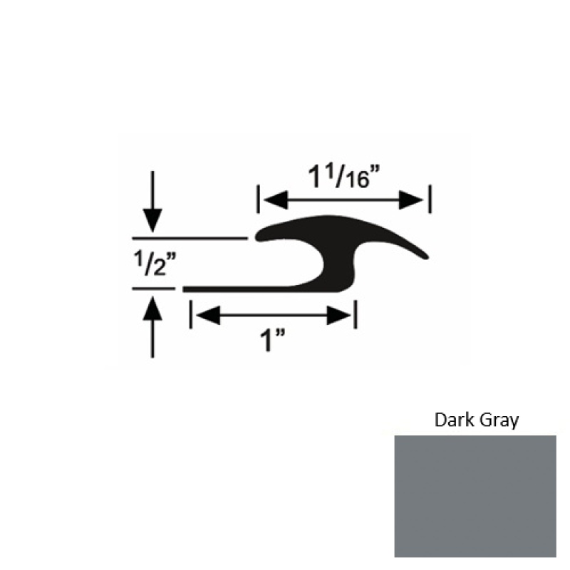 Solid 56 Dark Gray Rubber Tile / Carpet Joiner - 1" X 9 Ft (108") X 1/2"