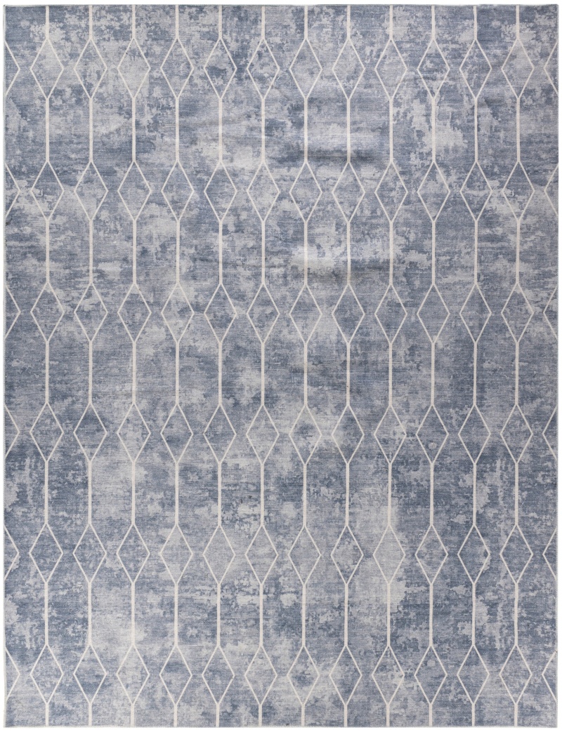 Machine Washable Blue Cotton Blend Modern Area Rug