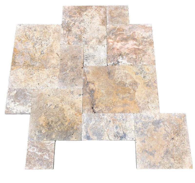 Scabos Cross Cut Travertine Paver Versailles Pattern - Tumbled - Various Sizes