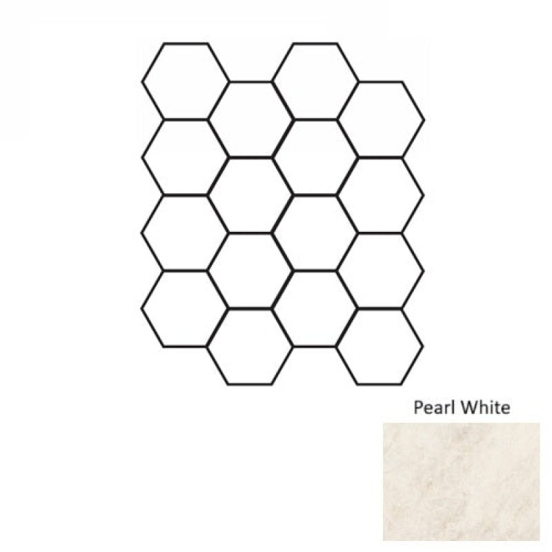 Oyster Pearl White Porcelain Mosaic - 3" Hexagon - Matte