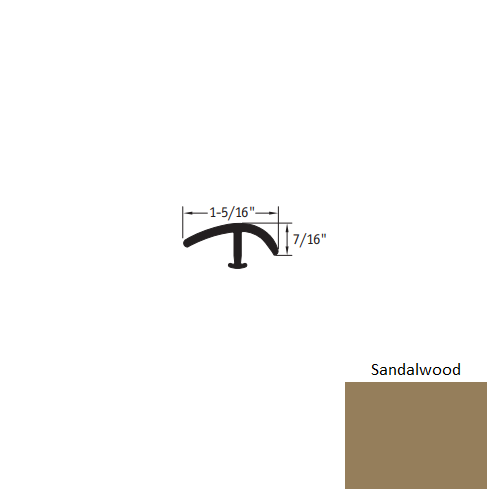Johnsonite Sandalwood Vinyl Moulding / Trim - 1 5/16" X 12 Ft (144") X 1/2" - 3/8" Or 1/4" T Molding - T Molding