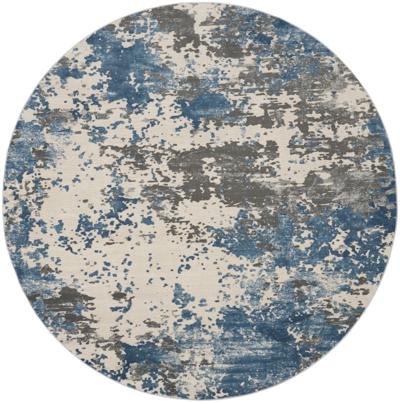Rustic Textures Grey / Blue Round Area Rug