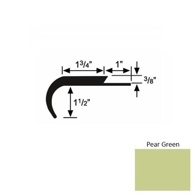 Solid 12 Pear Green Rubber Single Flange Carpet Stair Nosing (Rd) - 1 3/4" X 9 Ft (108")