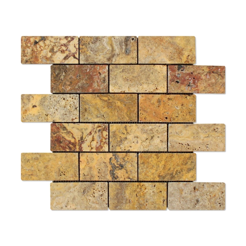Scabos Cross Cut Travertine Mosaic - 2" X 4" Brick