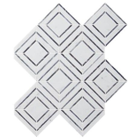 Luxe Carrara With Bardiglio Nuvolato Marble Mosaic - Squares - Polished