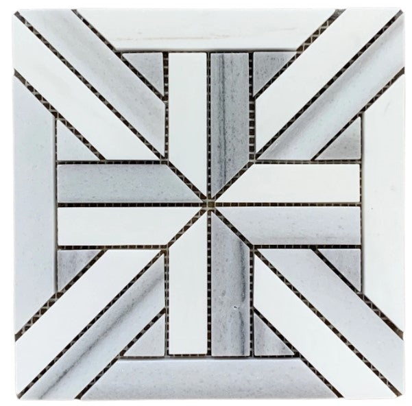 Bianco Dolomite & Marmara Striato Marble Mosaic - Karo - Polished
