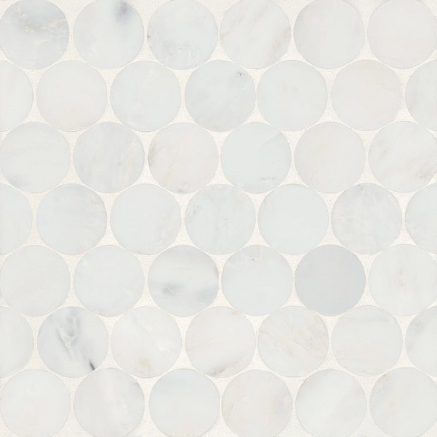 Monet Oriental White 10 Marble Mosaic - Penny Round - Honed
