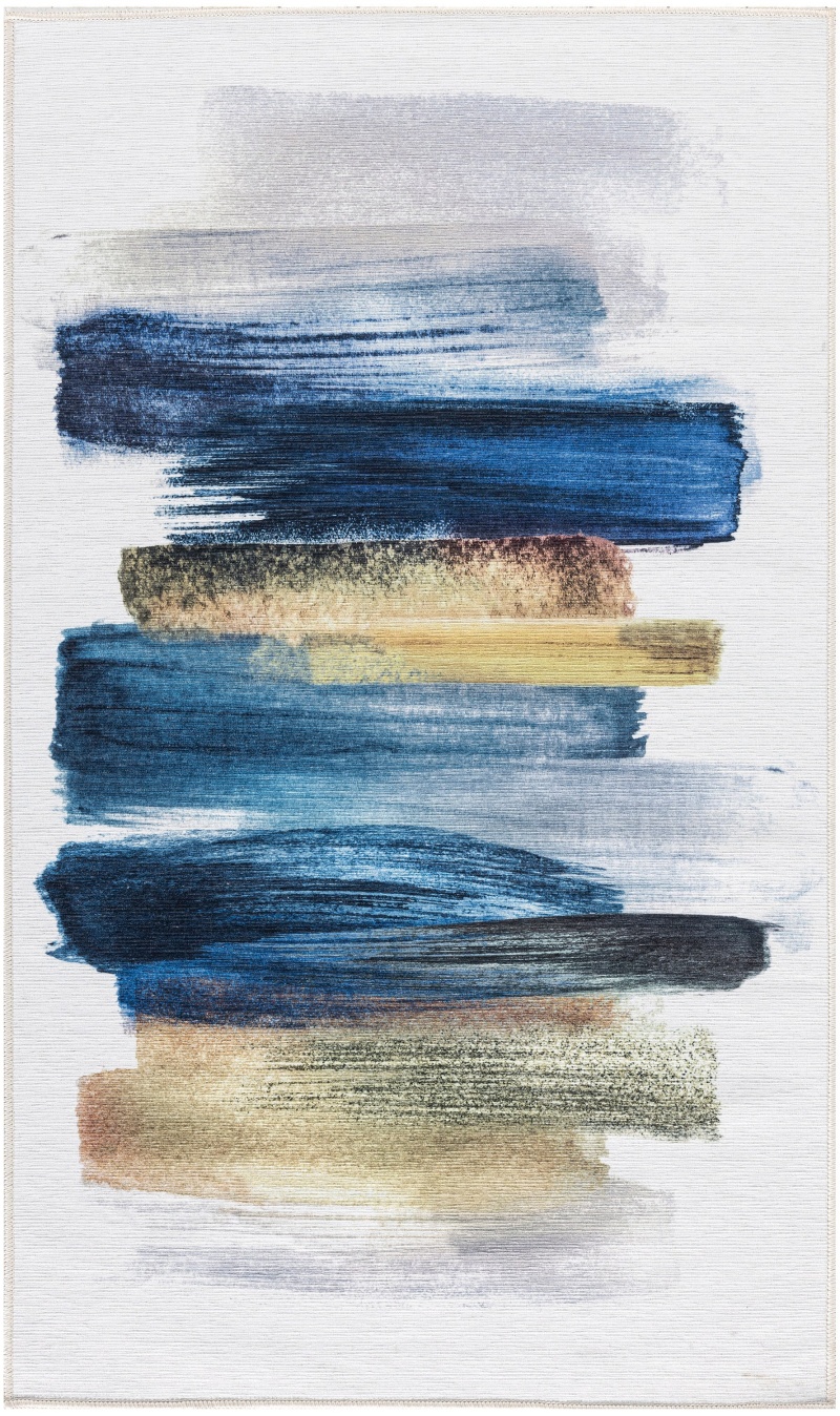 Nourison Washables Blue Multicolor Cotton Blend Modern Area Rug