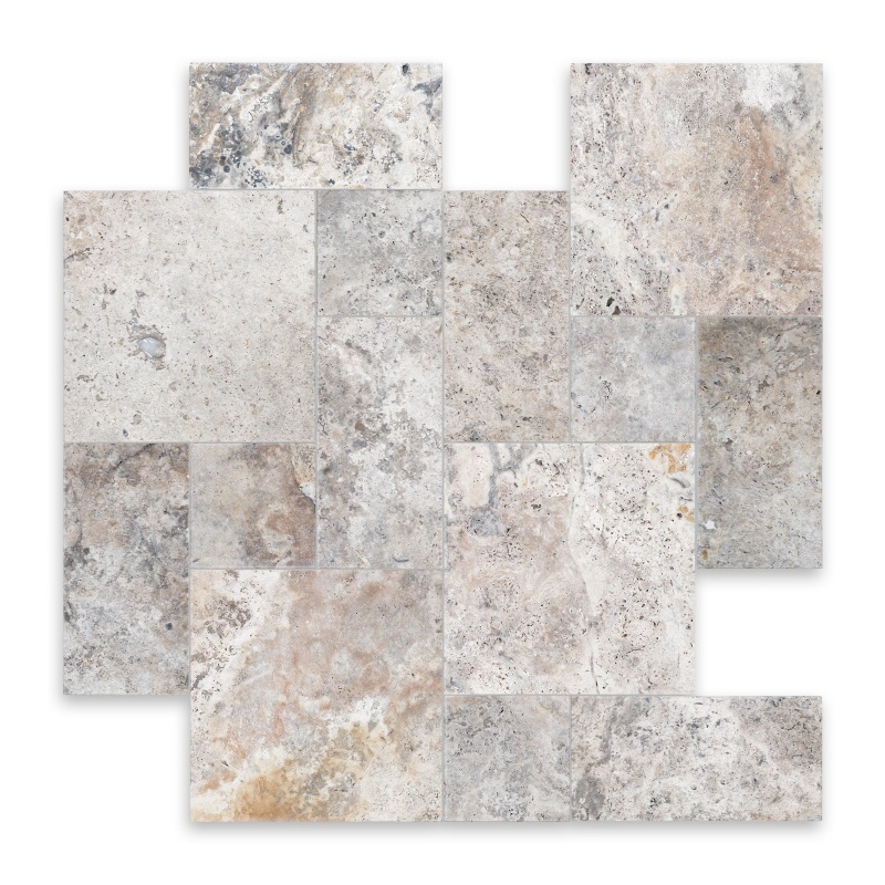 Titanium Cross Cut Travertine Paver, Tumbled Roman Pattern
