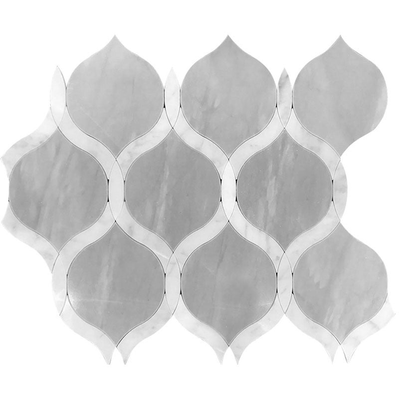Skalini Line Waterjet Carrrara / Eastern Grey Marble Mosaic - Trellis 17 - Polished