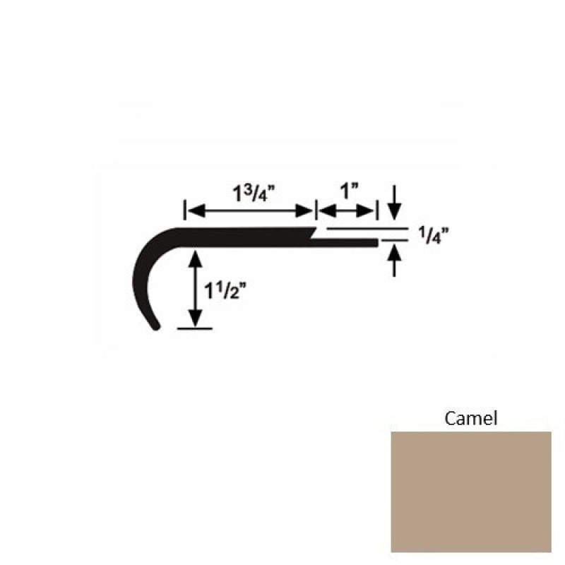 Solid 14 Camel Rubber Single Flange Carpet Stair Nosing (Rd) - 1 3/4" X 9 Ft (108")