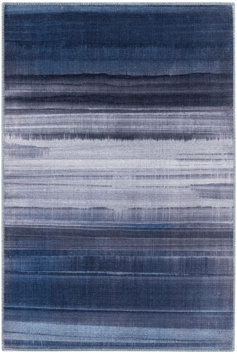 Launder Navy Polyester Modern Area Rug