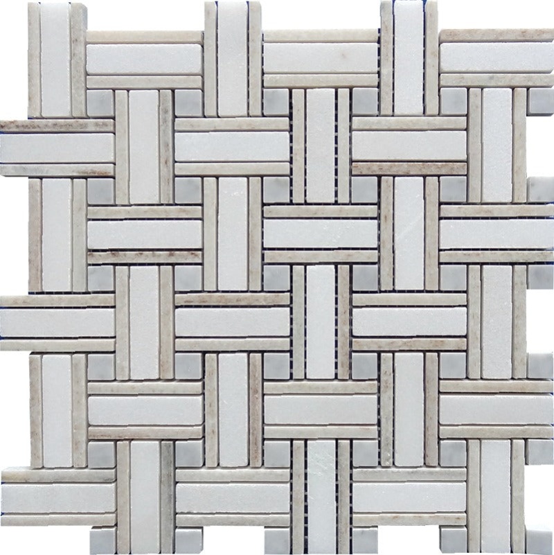 Sahara Crystal Sand / Carrara Gray / Thassos White Marble Mosaic - Oasis - Polished